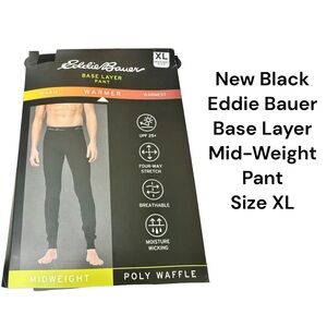 Eddie Bauer Men's Mid-Weight  Base Layer Pant Black X-Large Poly Waffle NEW